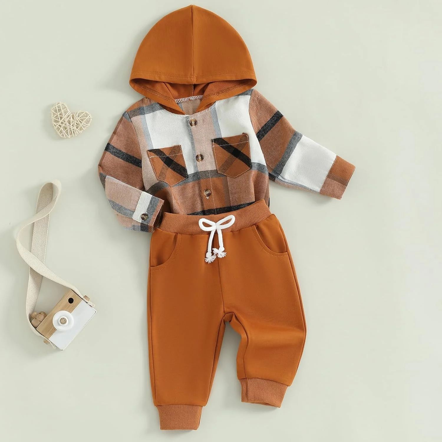 لباس‌های پاییزی نوزادی پسرانه دخترانه، هودی چهارخانه، سرهمی، تاپ فلانل + شلوار ورزشی، لباس‌های جشنواره