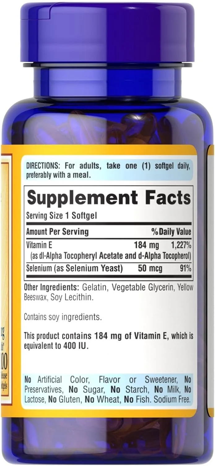 Puritan's Pride ویتامین E-400 IU به همراه سلنیوم 50 میکروگرم 100 سافت ژل Puritan's Pride ویتامین E-400 IU به همراه سلنیوم 50 میکروگرم 100 سافت ژل