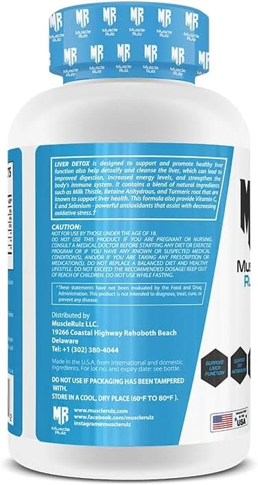 مکمل سم زدای کبد MuscleRulz، 60 سروینگ - پشتیبانی از عملکرد بهینه کبد، هضم و سلامت سیستم ایمنی - حاوی خار مریم، بتائین بی آب، ریشه زردچوبه، ویتامین C، E، سلنیوم مکمل سم زدای کبد MuscleRulz، 60 سروینگ - پشتیبانی از عملکرد بهینه کبد، هضم و سلامت سیستم ایمنی - حاوی خار مریم، بتائین بی آب، ریشه زردچوبه، ویتامین C، E، سلنیوم