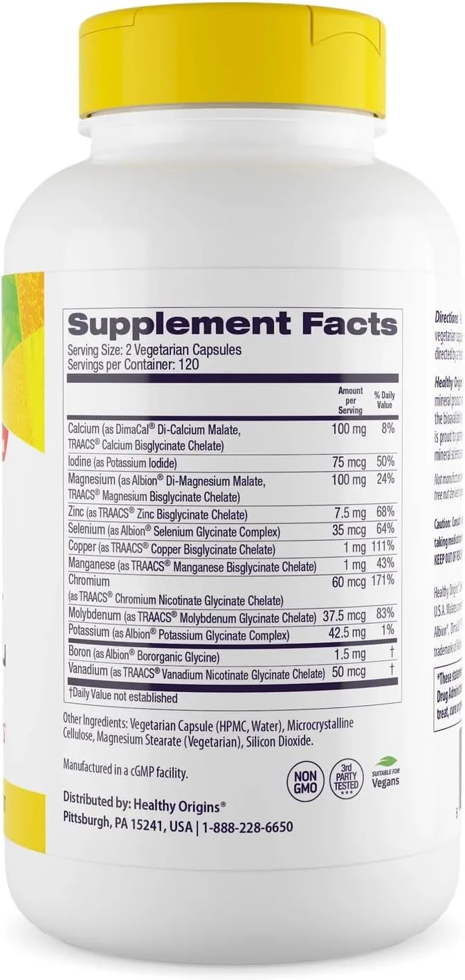 مکمل مواد معدنی چندگانه کلاته هلثی اوریجینز - مکمل مواد معدنی کمیاب کلاته شده با سلنیوم، ید، منیزیم و موارد دیگر - مکمل بدون گلوتن با مواد معدنی آلبین - 120 کپسول گیاهی مکمل مواد معدنی چندگانه کلاته هلثی اوریجینز - مکمل مواد معدنی کمیاب کلاته شده با سلنیوم، ید، منیزیم و موارد دیگر - مکمل بدون گلوتن با مواد معدنی آلبین - 120 کپسول گیاهی