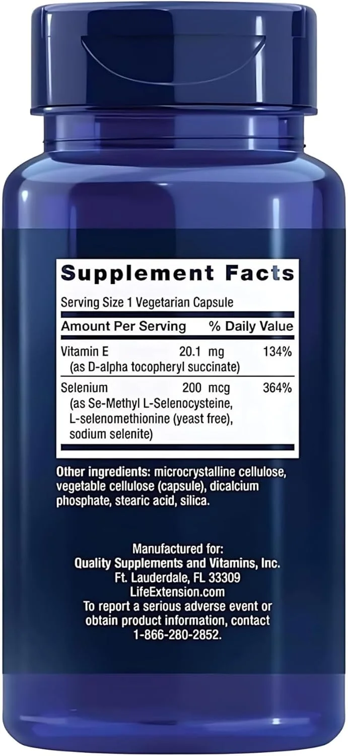 کمپلکس سوپر سلنیوم لایف اکستنشن 200 میکروگرم و ویتامین E حاوی پیشرفته ترین فرم سلنیوم، 100 کپسول گیاهی