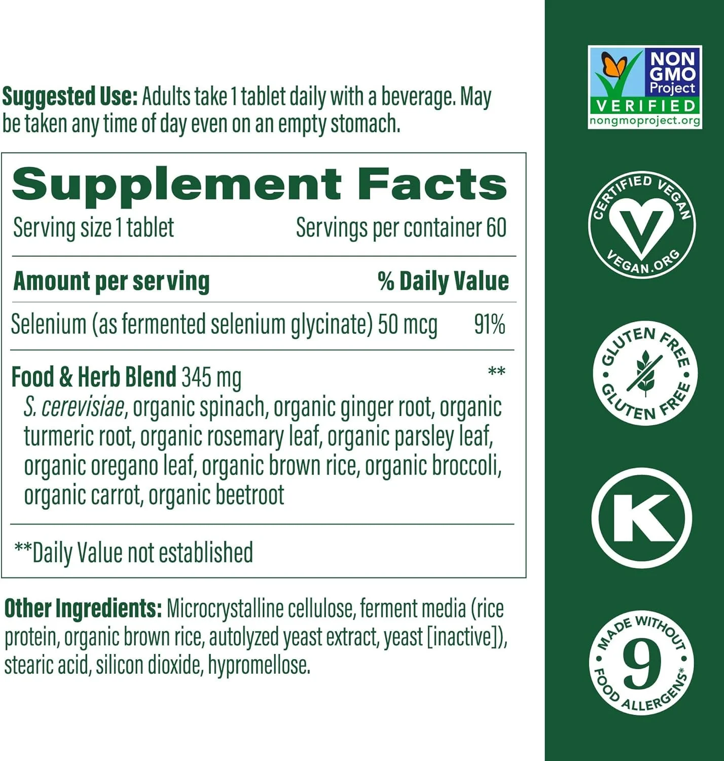 مگافود سلنیوم 50 میکروگرم، مکمل سلنیوم با ترکیب غذا و گیاهان - پشتیبانی از سیستم ایمنی - وگان، غیر GMO - ساخته شده بدون 9 ماده آلرژی زا غذایی - 60 قرص (60 سروینگ) - تامین 2 ماهه