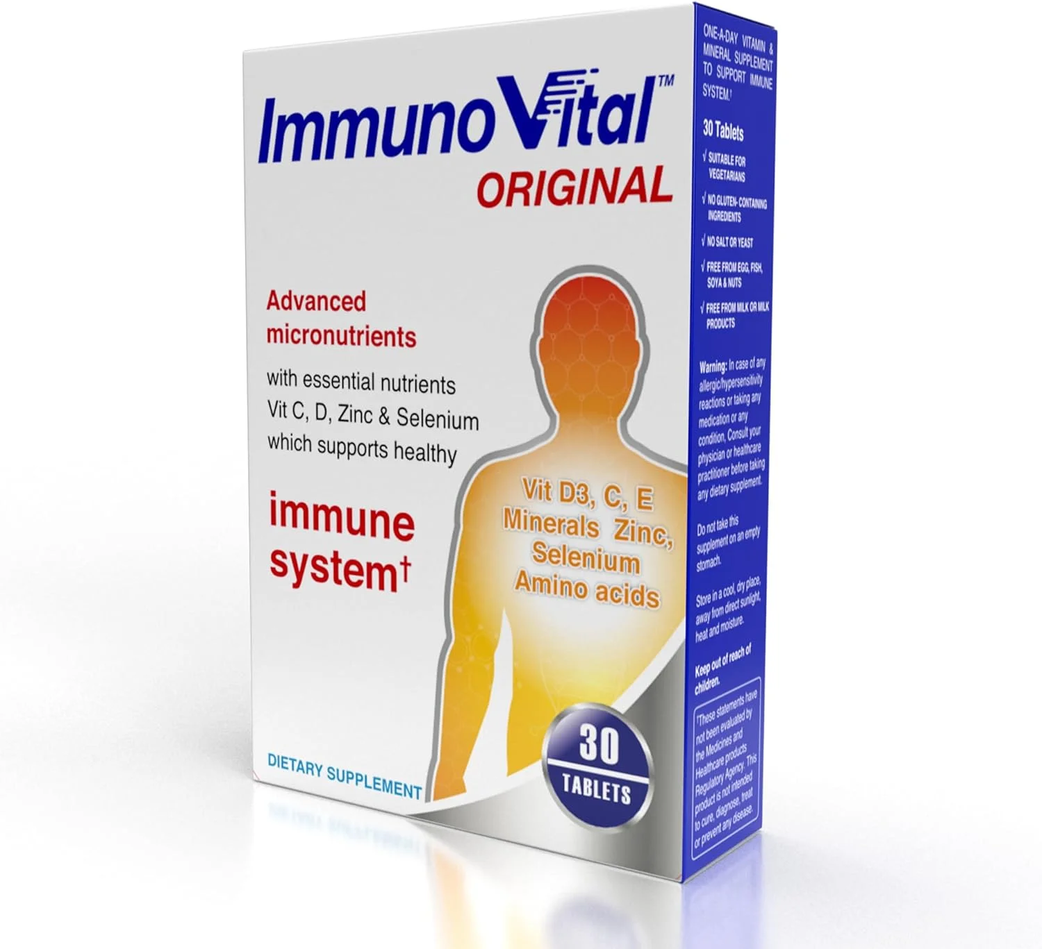 ویتال هلث کر ایمونو ویتال اورجینال ادونس ریزمغذی ها | حاوی ویتامین D3، ویتامین C، ویتامین E، آمینو اسید، زینک و سلنیوم | برای سطح انرژی خوب، سیستم ایمنی سالم | 30 قرص