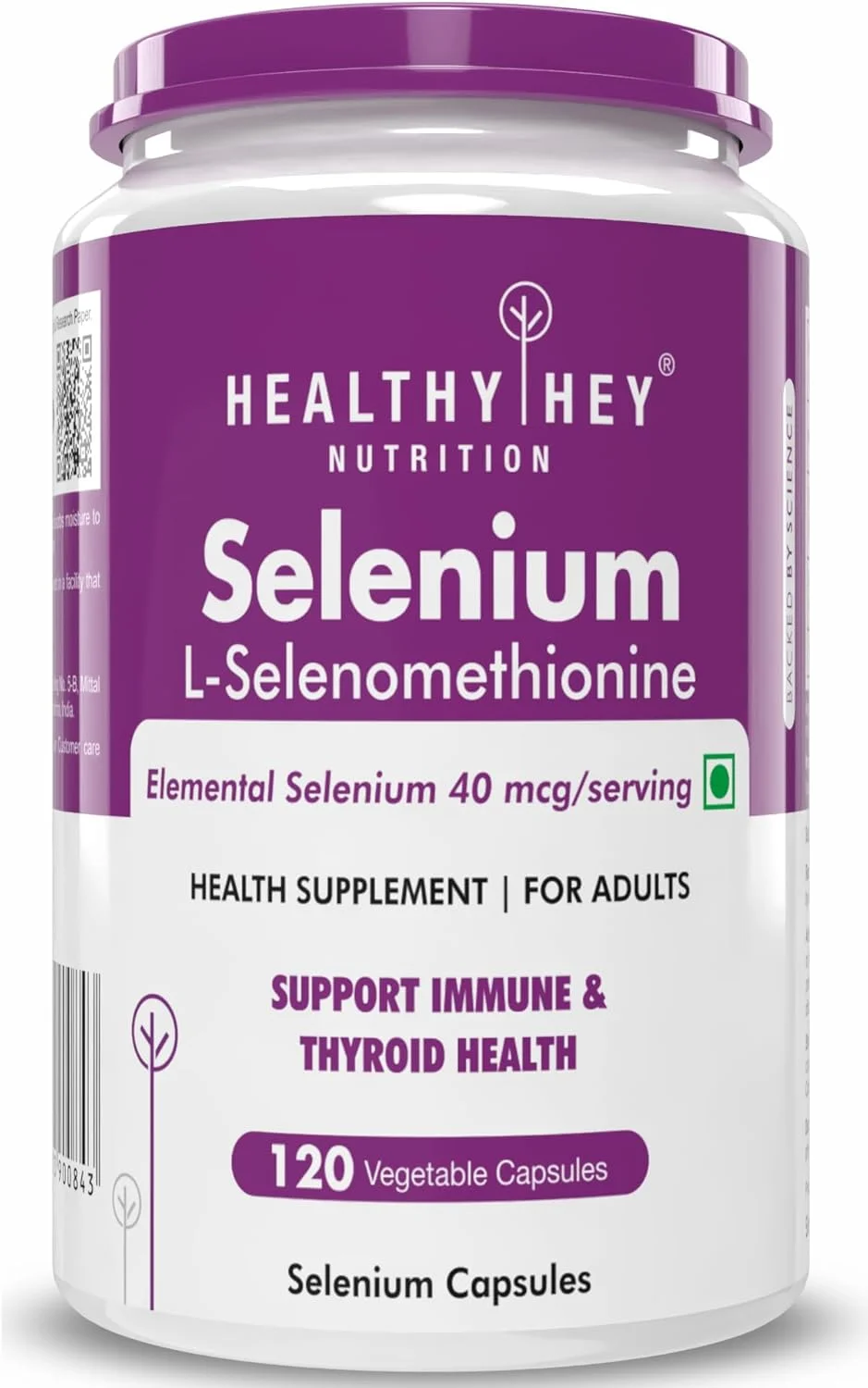 کپسول سلنیوم HealthyHey Nutrition، 40 میکروگرم، غیر GMO و جذب برتر - 120 کپسول گیاهی