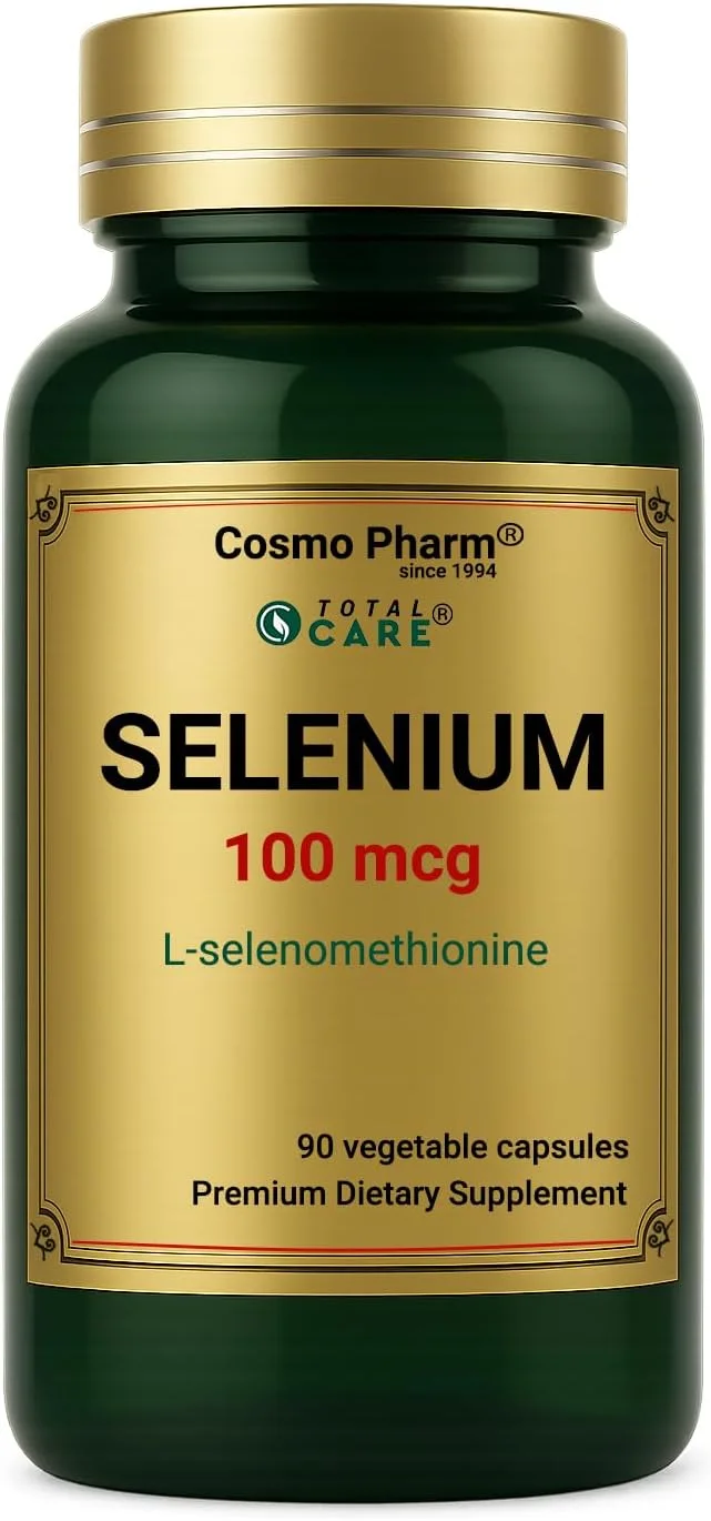 کپسول سلنیوم 100 میکروگرم Cosmo Pharm - ال-سلنومتیونین - 90 کپسول گیاهی - وگان، بدون گلوتن، بدون لبنیات - 1 کپسول در روز