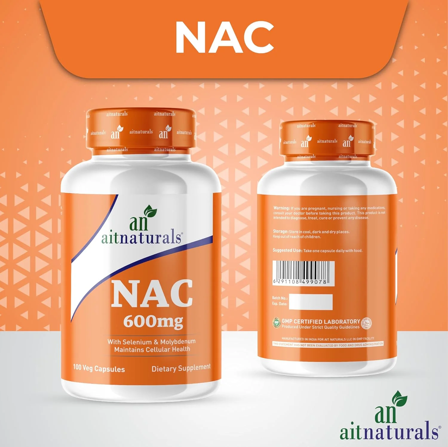 آیت نچرالز ان-استیل سیستئین (NAC) 600 میلی گرم (100 کپسول) | تقویت شده با سلنیوم و مولیبدن | بازسازی گلوتاتیون، افزایش حساسیت به انسولین و ارتقاء سلامت مغز، کبد و قلب، غیر GMO