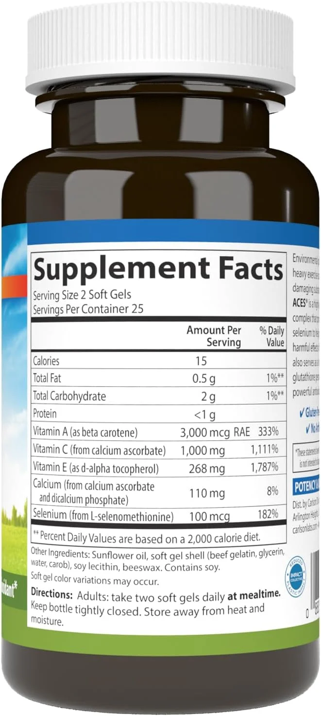 کارلسون، ACES، ویتامین های A، C، E + سلنیوم، 50 سافت ژل کارلسون، ACES، ویتامین های A، C، E + سلنیوم، 50 سافت ژل
