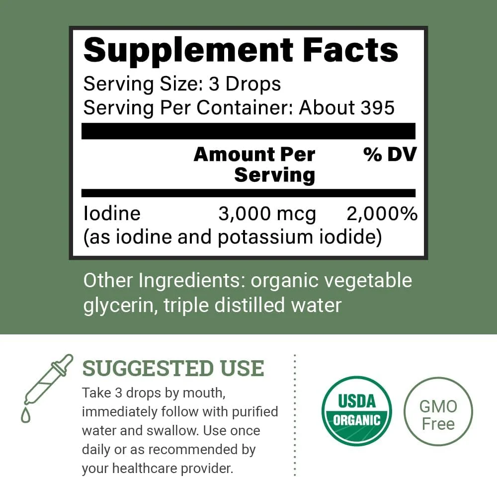 محلول 2% ید لوگول ارگانیک، ید و یدید پتاسیم 3000 میکروگرم - قطره مکمل مایع برای حمایت از تیروئید برای زنان و مردان، سلامت متابولیسم، تقویت سم زدایی - غیر GMO، 395 وعده (2 اونس) محلول 2% ید لوگول ارگانیک، ید و یدید پتاسیم 3000 میکروگرم - قطره مکمل مایع برای حمایت از تیروئید برای زنان و مردان، سلامت متابولیسم، تقویت سم زدایی - غیر GMO، 395 وعده (2 اونس)