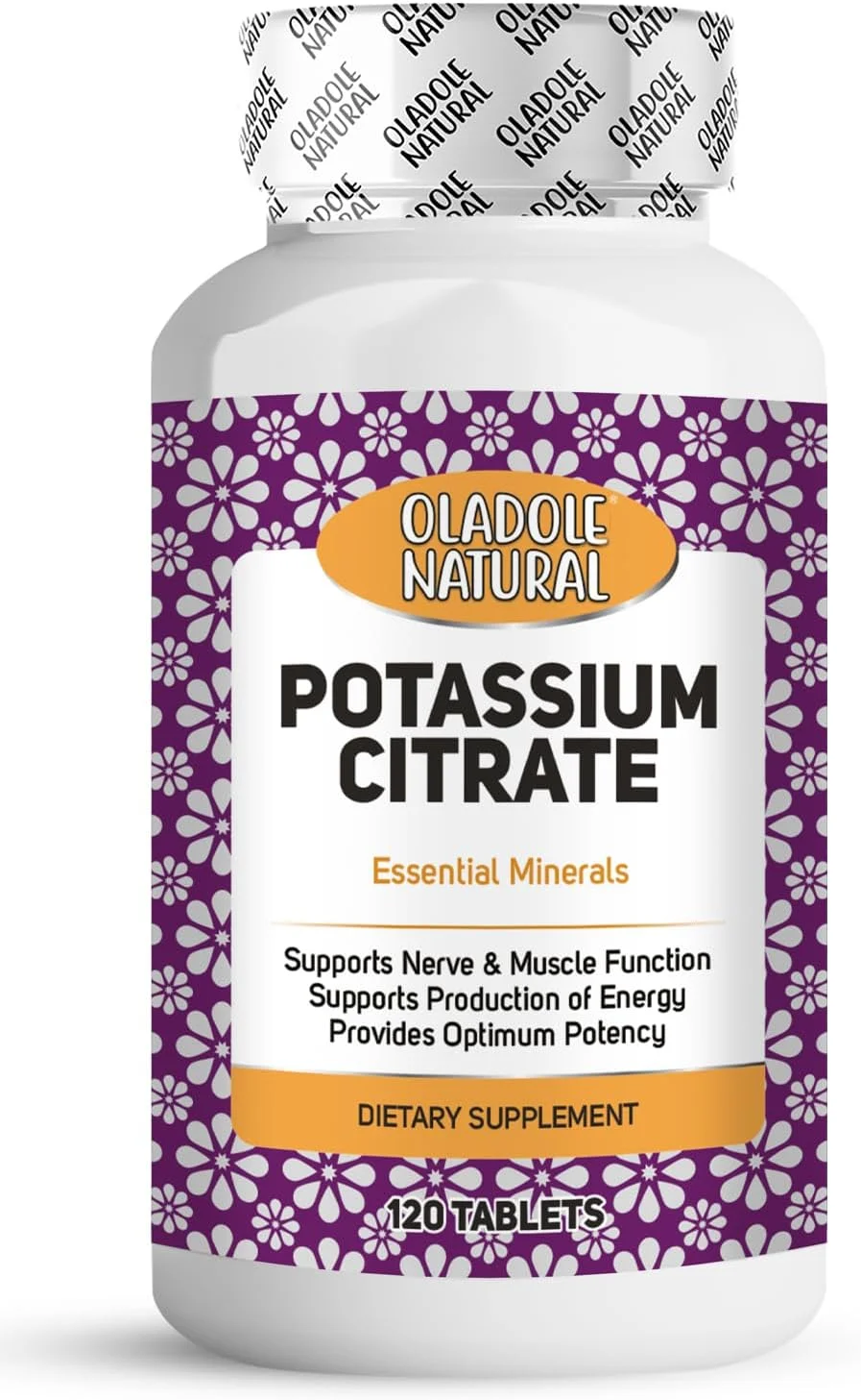 اولادول نچرال سیترات پتاسیم - 120 قرص | پشتیبانی از سیستم عصبی، عضلات، فشار خون، سطوح انرژی، سلامت قلب و کلیه، افزایش هیدراتاسیون، مدیریت گرفتگی عضلات پا | غیر GMO، بدون گلوتن