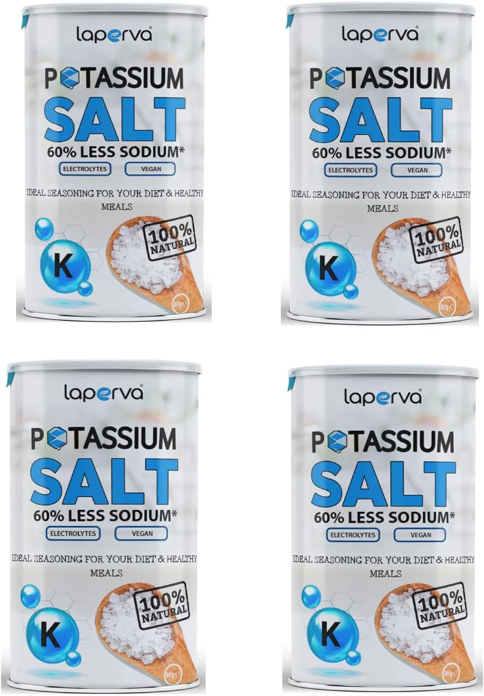 لاپروا نمک پتاسیم، 80 گرم، 100% طبیعی، 60% سدیم کمتر، چاشنی ایده آل برای رژیم غذایی شما (بسته 4 عددی)