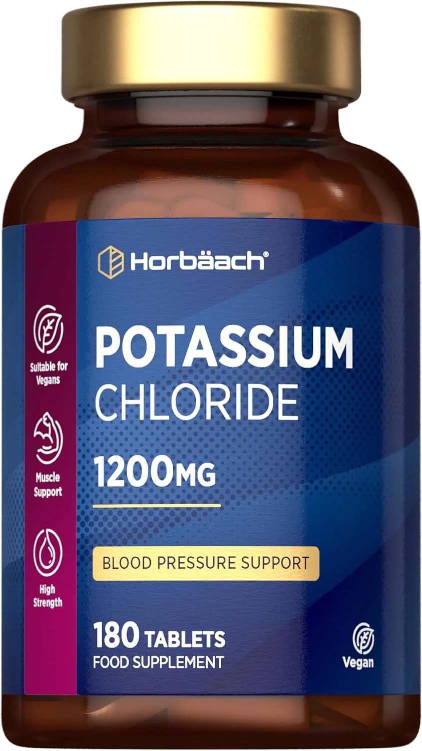 هورباخ پتاسیم 200 میلی گرم و 50 میلی گرم ویتامین C | 180 قرص گیاهی | پشتیبانی از فشار خون، عملکرد عضلات و سیستم عصبی | غیر GMO، مکمل بدون گلوتن | توسط