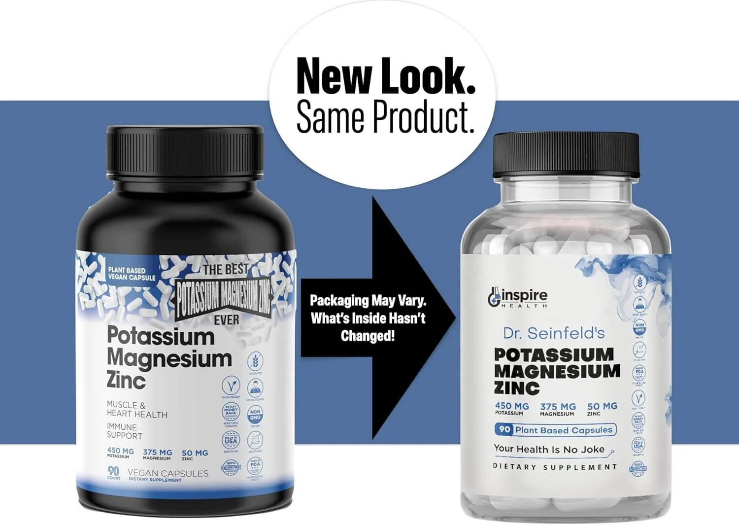 مکمل های منیزیم پتاسیم GINSPIRE NUTRITION با روی - 90 کپسول - منیزیم پتاسیم روی برای سلامت عروق - مکمل پتاسیم منیزیم وگان با جذب بالا برای گرفتگی عضلات پا و خواب