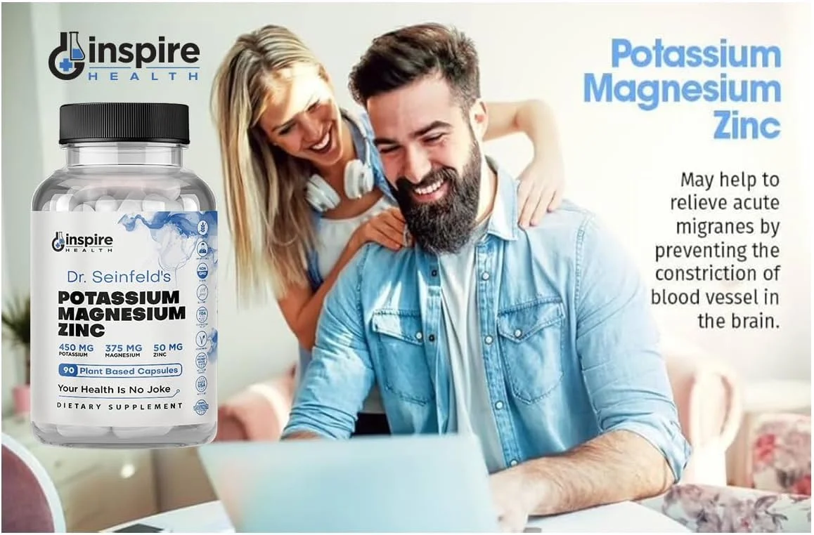 مکمل های منیزیم پتاسیم GINSPIRE NUTRITION با روی - 90 کپسول - منیزیم پتاسیم روی برای سلامت عروق - مکمل پتاسیم منیزیم وگان با جذب بالا برای گرفتگی عضلات پا و خواب