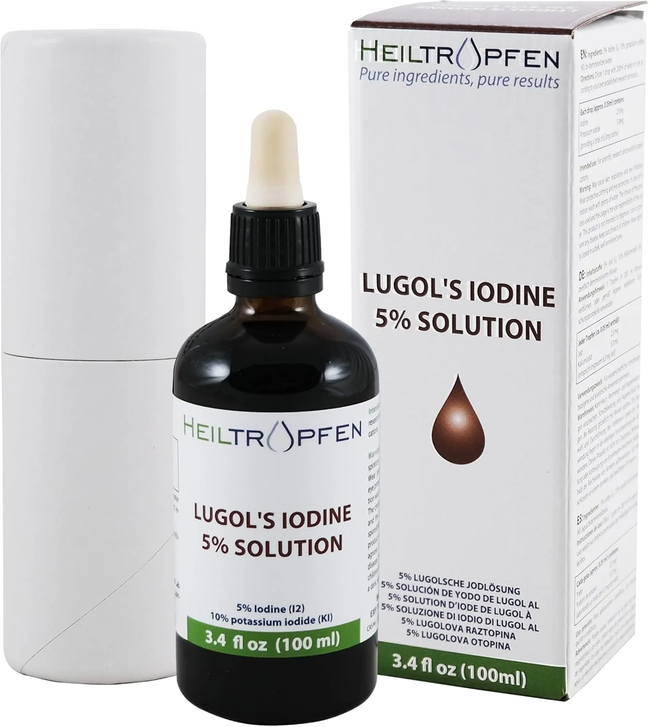 محلول ید لوگول هایلتروپفن 5% 100 میلی لیتر | فرمولاسیون مایع 15% | مکمل ید 5 درصد - قطره های مایع | پشتیبانی از تیروئید | ساخته شده با 5 درصد ید و 10% یدید پتاسیم | ®
