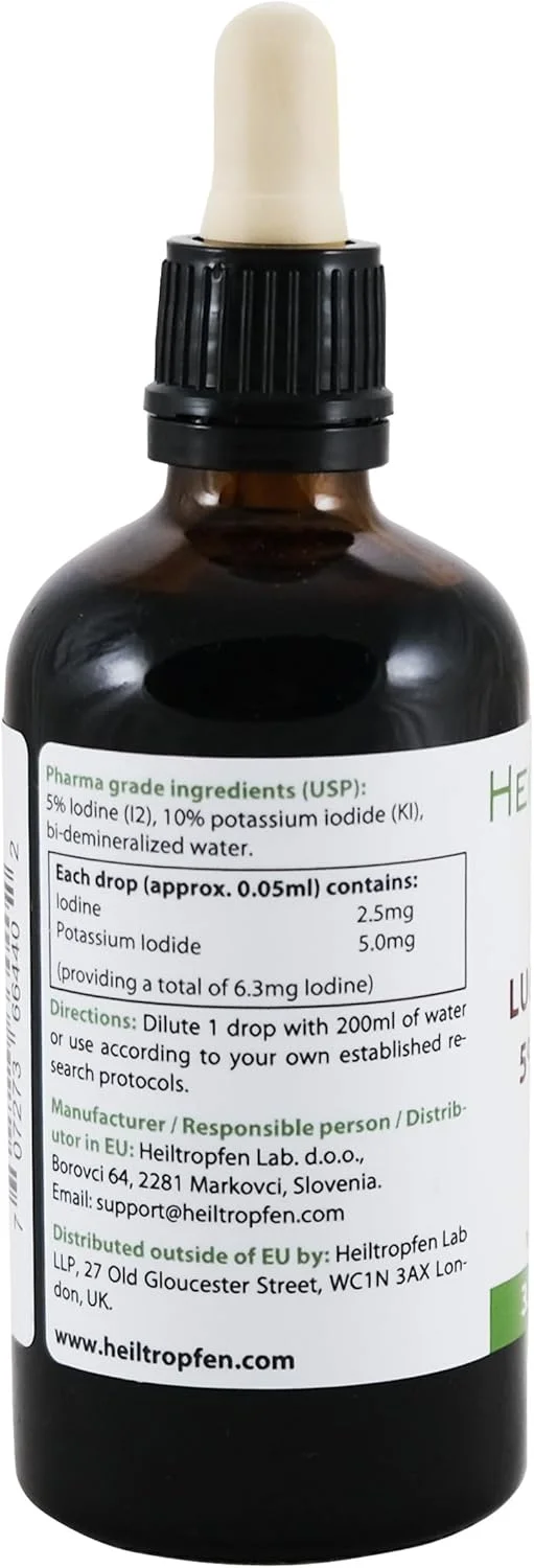 محلول ید لوگول هایلتروپفن 5% 100 میلی لیتر | فرمولاسیون مایع 15% | مکمل ید 5 درصد - قطره های مایع | پشتیبانی از تیروئید | ساخته شده با 5 درصد ید و 10% یدید پتاسیم | ®
