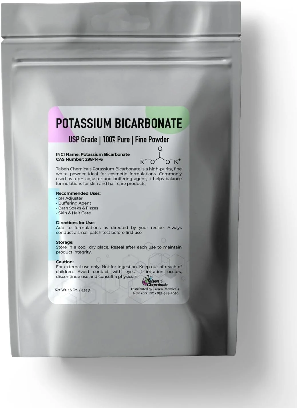 پودر بی کربنات پتاسیم (454 گرم)، بی کربنات پتاسیم خوراکی، برای گیاهان، مورد استفاده در ساخت شراب، کیک، کلوچه، جایگزین پخت بدون سدیم و بافر pH توسط تالسن کمیکالز