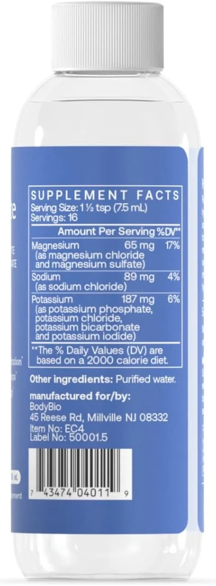 محلول الکترولیت متعادل BodyBio E-Lyte، منیزیم، سدیم و پتاسیم، مکمل آبرسانی بدون شکر، جذب سریع، تسکین گرفتگی عضلات، افزایش سریع انرژی، 8 الکترولیت ضروری، بطری 4oz محلول الکترولیت متعادل BodyBio E-Lyte، منیزیم، سدیم و پتاسیم، مکمل آبرسانی بدون شکر، جذب سریع، تسکین گرفتگی عضلات، افزایش سریع انرژی، 8 الکترولیت ضروری، بطری 4oz