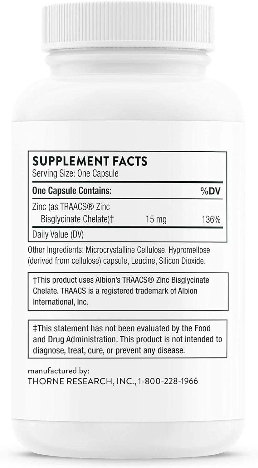 THORNE زینک بیس گلیسینات 15 میلی گرم - حمایت روزانه از سلامت پوست، چشم و سیستم ایمنی با کپسول های مکمل زینک - 60 کپسول THORNE زینک بیس گلیسینات 15 میلی گرم - حمایت روزانه از سلامت پوست، چشم و سیستم ایمنی با کپسول های مکمل زینک - 60 کپسول