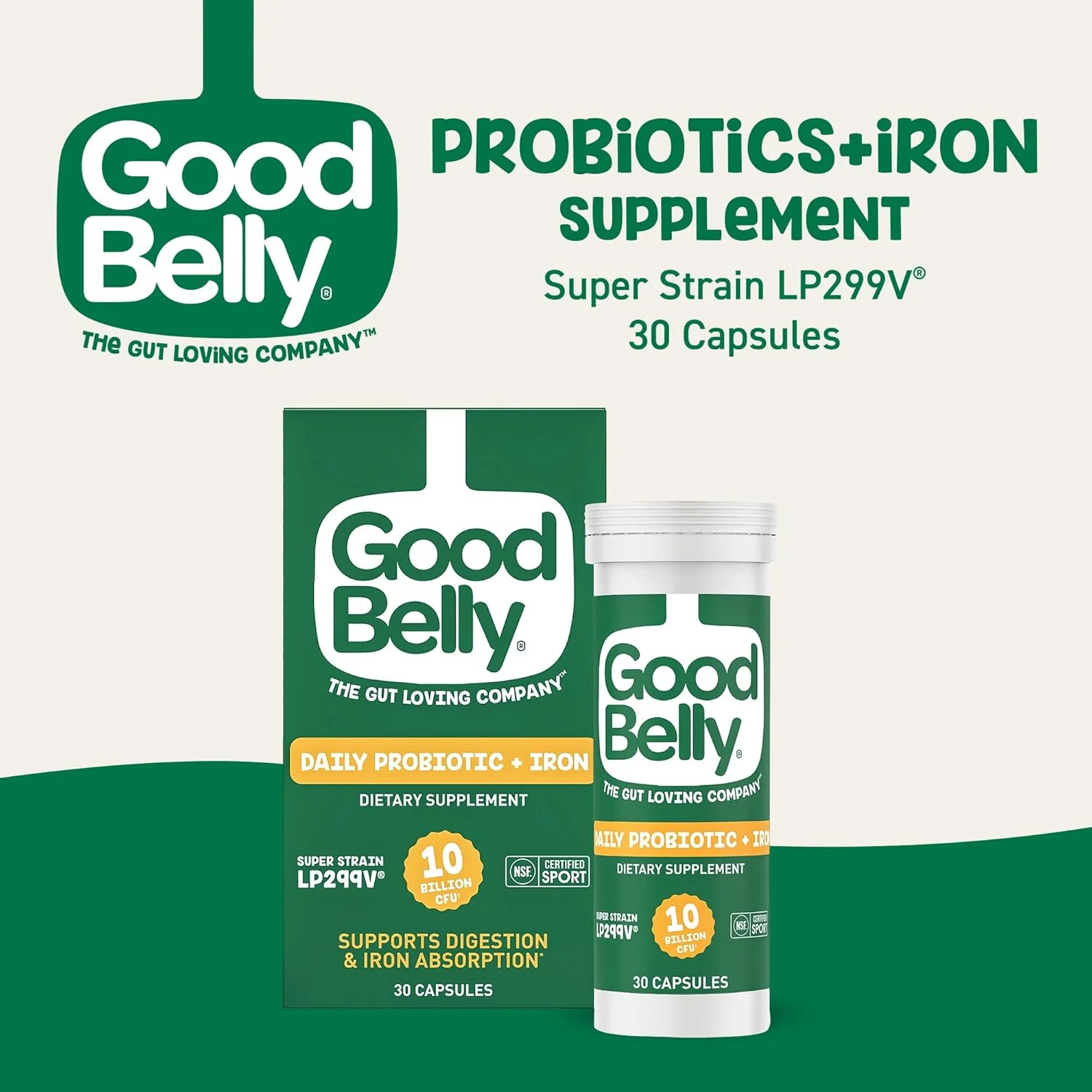 مکمل پروبیوتیک GoodBelly® برای سلامت دستگاه گوارش و جذب آهن - شامل 10 میلیارد کشت زنده و فعال لاکتوباسیلوس پلانتاروم - پروبیوتیک وگان (30 کپسول در هر بطری) مکمل پروبیوتیک GoodBelly® برای سلامت دستگاه گوارش و جذب آهن - شامل 10 میلیارد کشت زنده و فعال لاکتوباسیلوس پلانتاروم - پروبیوتیک وگان (30 کپسول در هر بطری)