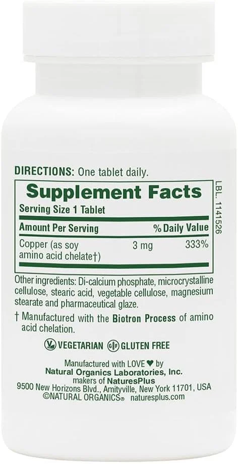نیچرز پلاس مس 3 میلی گرم، 90 قرص - با بیوترون آمینو اسید کلات، برای حمایت از سلامتی کلی، بدون گلوتن نیچرز پلاس مس 3 میلی گرم، 90 قرص - با بیوترون آمینو اسید کلات، برای حمایت از سلامتی کلی، بدون گلوتن