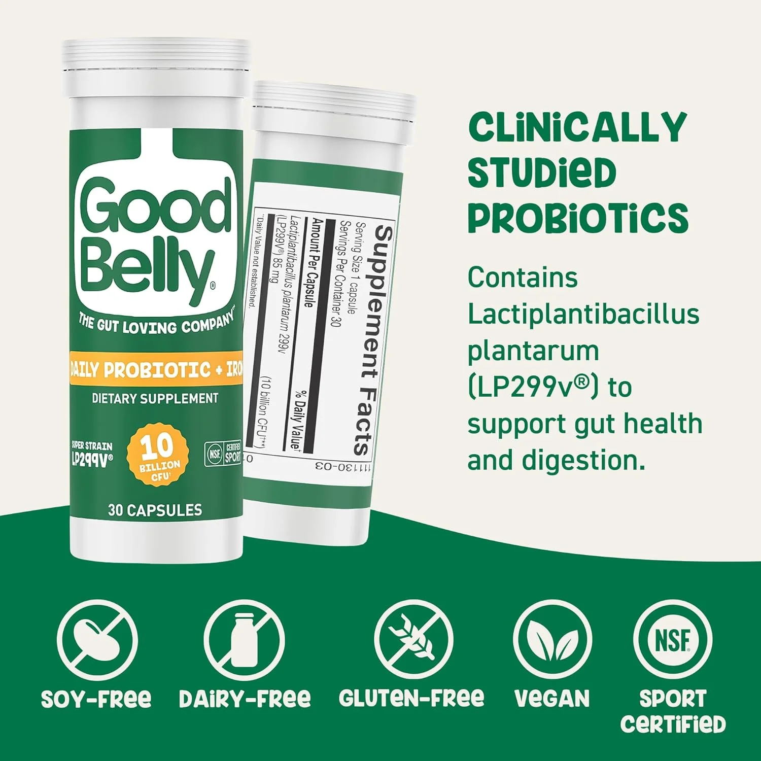 مکمل پروبیوتیک GoodBelly® برای سلامت دستگاه گوارش و جذب آهن - شامل 10 میلیارد کشت زنده و فعال لاکتوباسیلوس پلانتاروم - پروبیوتیک وگان (30 کپسول در هر بطری) مکمل پروبیوتیک GoodBelly® برای سلامت دستگاه گوارش و جذب آهن - شامل 10 میلیارد کشت زنده و فعال لاکتوباسیلوس پلانتاروم - پروبیوتیک وگان (30 کپسول در هر بطری)