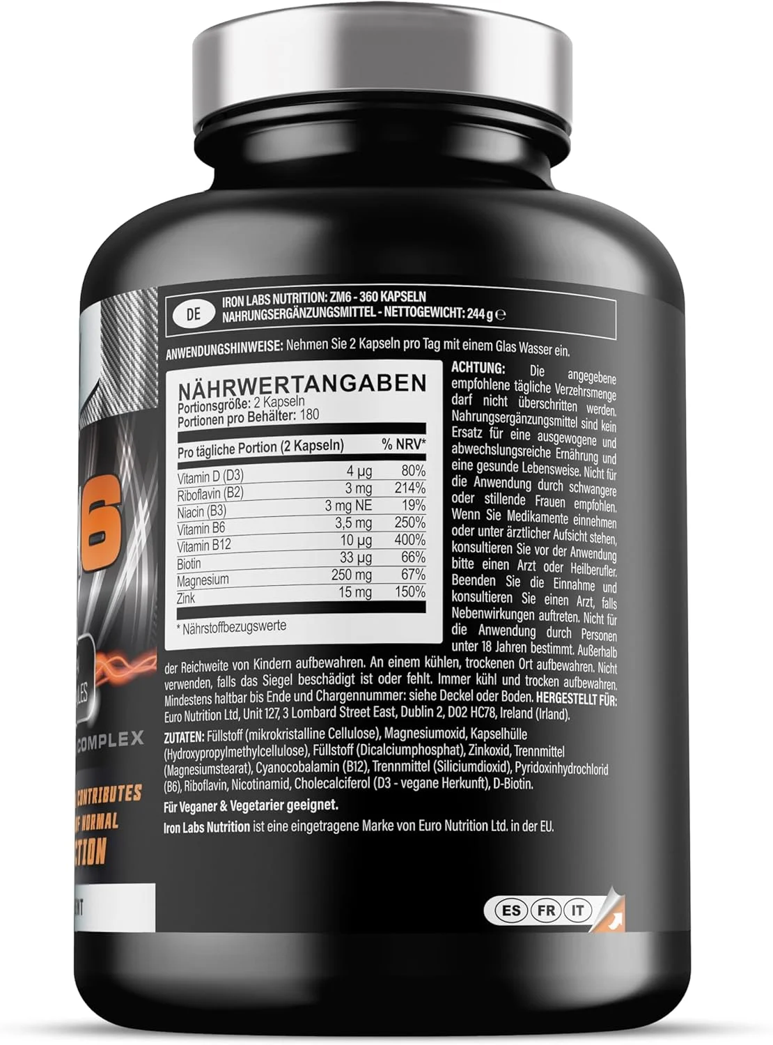 آیرون لبز نوتریشن ZM6 Xtreme - مکمل روی و منیزیم با قدرت بالا - روی و منیزیم برای عملکرد عضلات - تقویت کننده روی و منیزیم - 360 کپسول گیاهی آیرون لبز نوتریشن ZM6 Xtreme - مکمل روی و منیزیم با قدرت بالا - روی و منیزیم برای عملکرد عضلات - تقویت کننده روی و منیزیم - 360 کپسول گیاهی