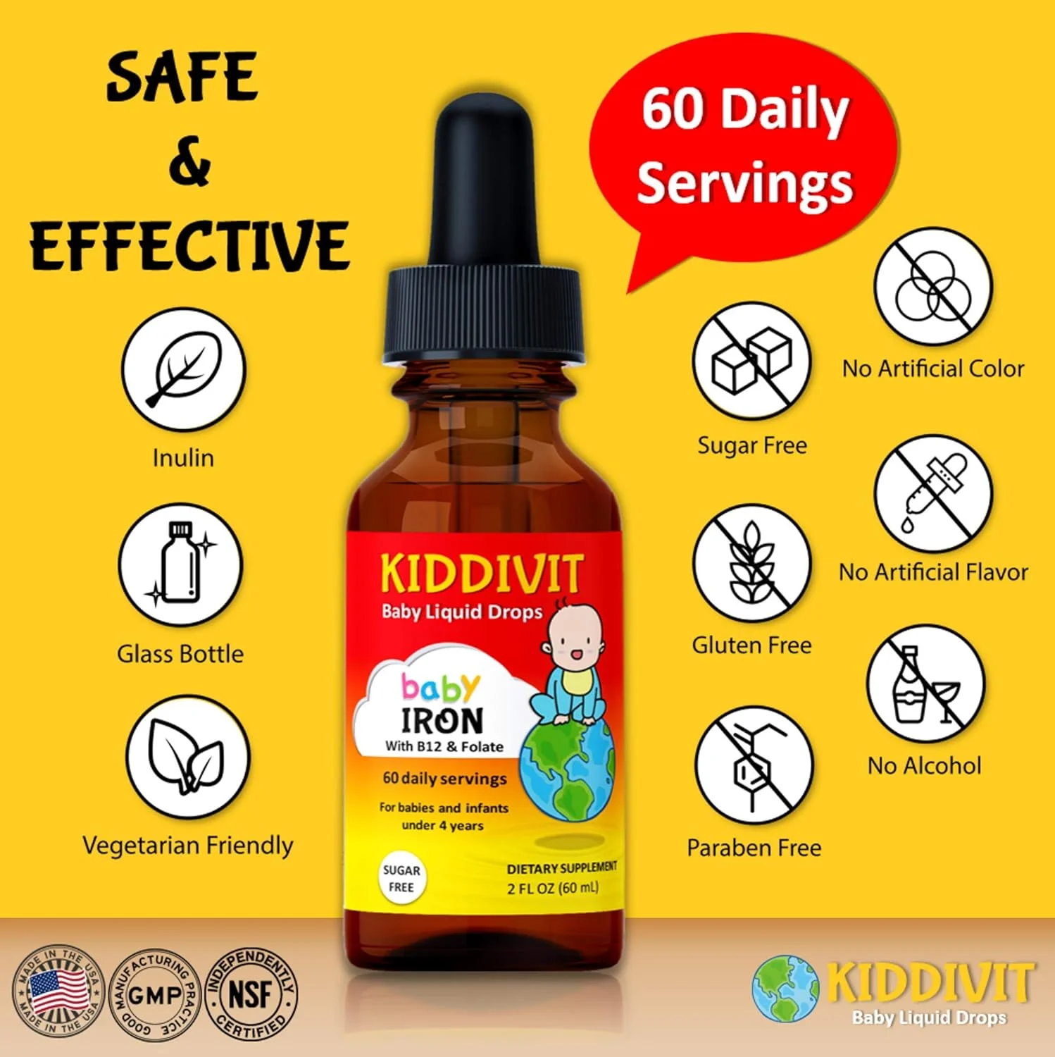 قطره آهن کودک کیدیویت به همراه ویتامین B12 و فولات - 60 سروینگ روزانه، 60 میلی لیتر - غنی شده با اینولین (پری بیوتیک، فیبر غذایی) - بدون شکر، بدون گلوتن، مناسب گیاهخواران قطره آهن کودک کیدیویت به همراه ویتامین B12 و فولات - 60 سروینگ روزانه، 60 میلی لیتر - غنی شده با اینولین (پری بیوتیک، فیبر غذایی) - بدون شکر، بدون گلوتن، مناسب گیاهخواران