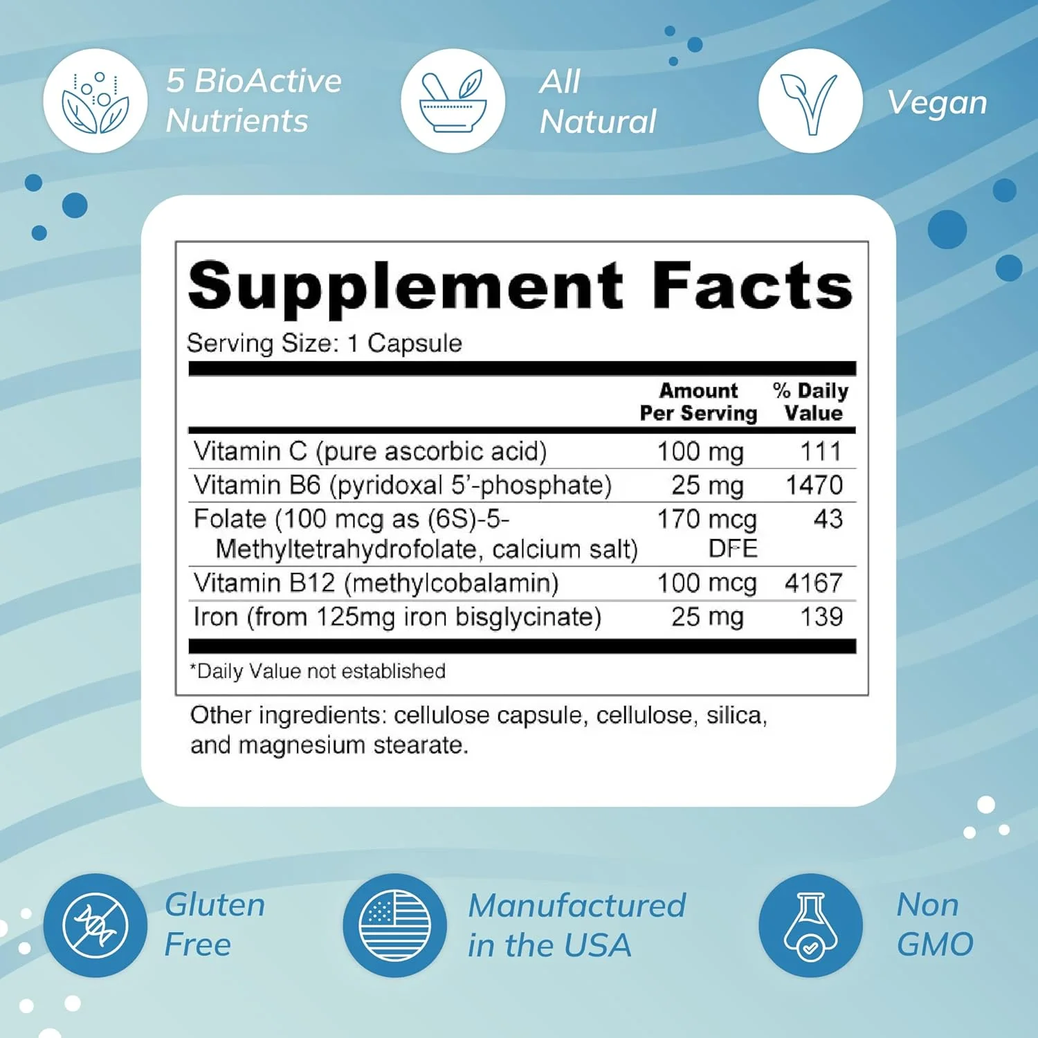 تقویت کننده خون Wellness Resources برای انرژی و رفع خستگی - آهن ملایم و بدون یبوست، متیل فولات و سایر ویتامین های B کوآنزیمی (180 کپسول - وگان، بدون گلوتن، غیر GMO) تقویت کننده خون Wellness Resources برای انرژی و رفع خستگی - آهن ملایم و بدون یبوست، متیل فولات و سایر ویتامین های B کوآنزیمی (180 کپسول - وگان، بدون گلوتن، غیر GMO)