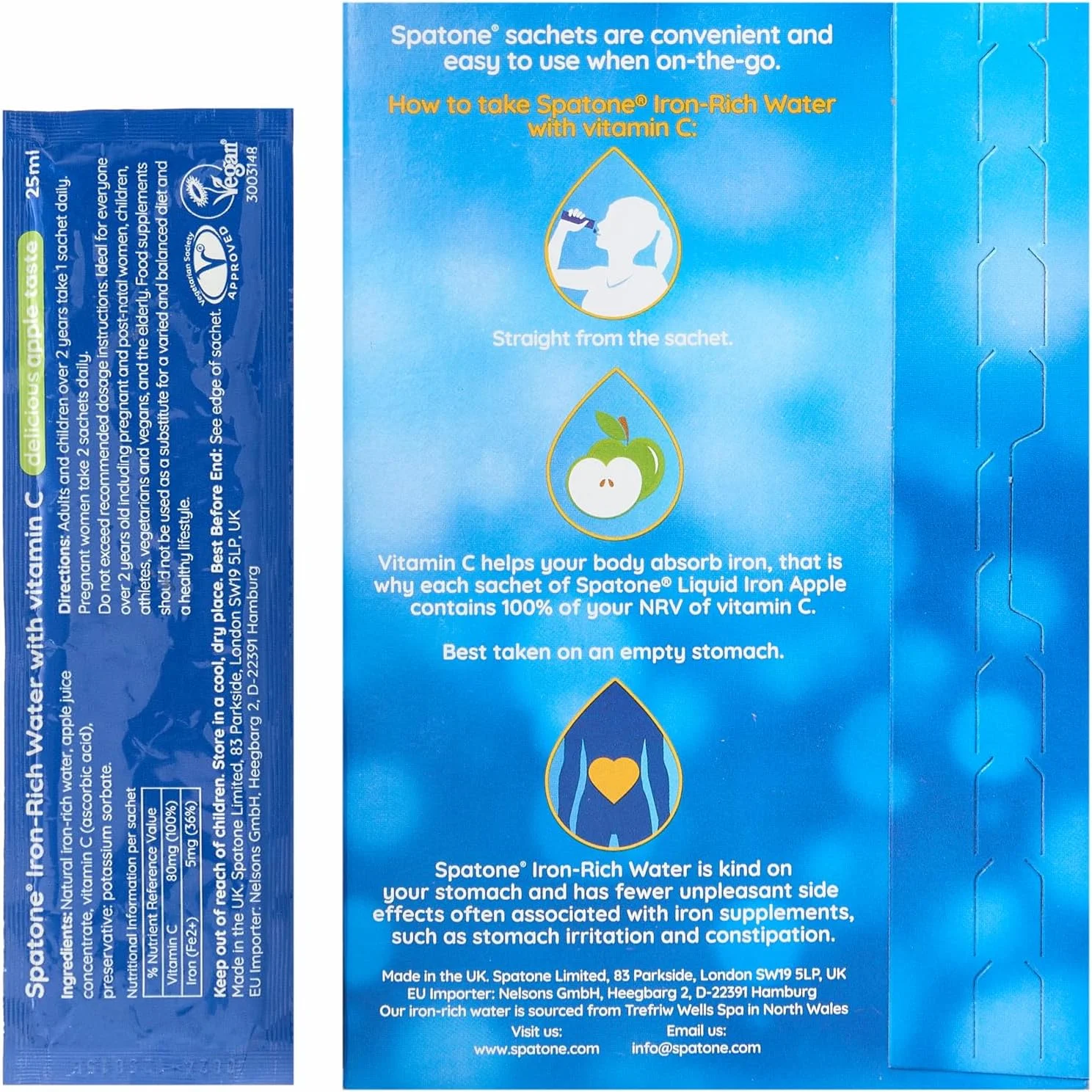 مکمل آهن طبیعی اسپاتون + ویتامین C (14 ساشه)، ساشه های آهن مایع روزانه و مناسب، بدون مواد مصنوعی، جذب بهتر از قرص ها، عوارض جانبی کمتر، طعم سیب مکمل آهن طبیعی اسپاتون + ویتامین C (14 ساشه)، ساشه های آهن مایع روزانه و مناسب، بدون مواد مصنوعی، جذب بهتر از قرص ها، عوارض جانبی کمتر، طعم سیب