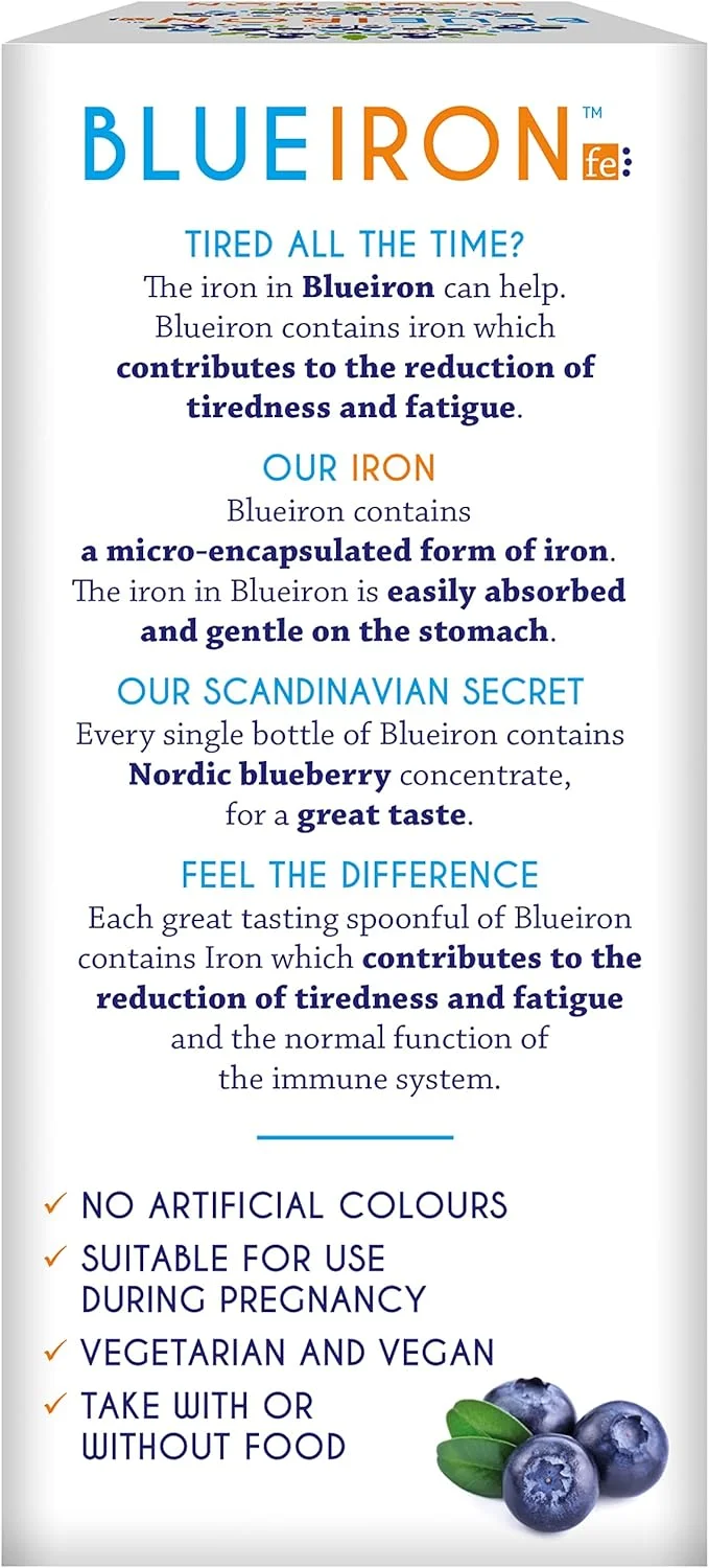 مکمل آهن مایع بلوايرون با بلوبری نوردیک + ویتامین C، ویتامین B12، اسید فولیک، بیوتین و روی | 250 میلی لیتر | مناسب برای گیاهخواران | جذب آسان و ملایم برای معده مکمل آهن مایع بلوايرون با بلوبری نوردیک + ویتامین C، ویتامین B12، اسید فولیک، بیوتین و روی | 250 میلی لیتر | مناسب برای گیاهخواران | جذب آسان و ملایم برای معده