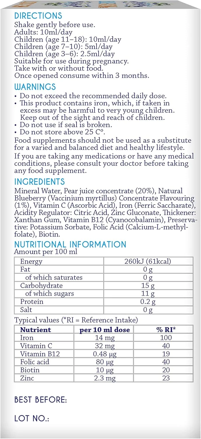 مکمل آهن مایع بلوايرون با بلوبری نوردیک + ویتامین C، ویتامین B12، اسید فولیک، بیوتین و روی | 250 میلی لیتر | مناسب برای گیاهخواران | جذب آسان و ملایم برای معده مکمل آهن مایع بلوايرون با بلوبری نوردیک + ویتامین C، ویتامین B12، اسید فولیک، بیوتین و روی | 250 میلی لیتر | مناسب برای گیاهخواران | جذب آسان و ملایم برای معده
