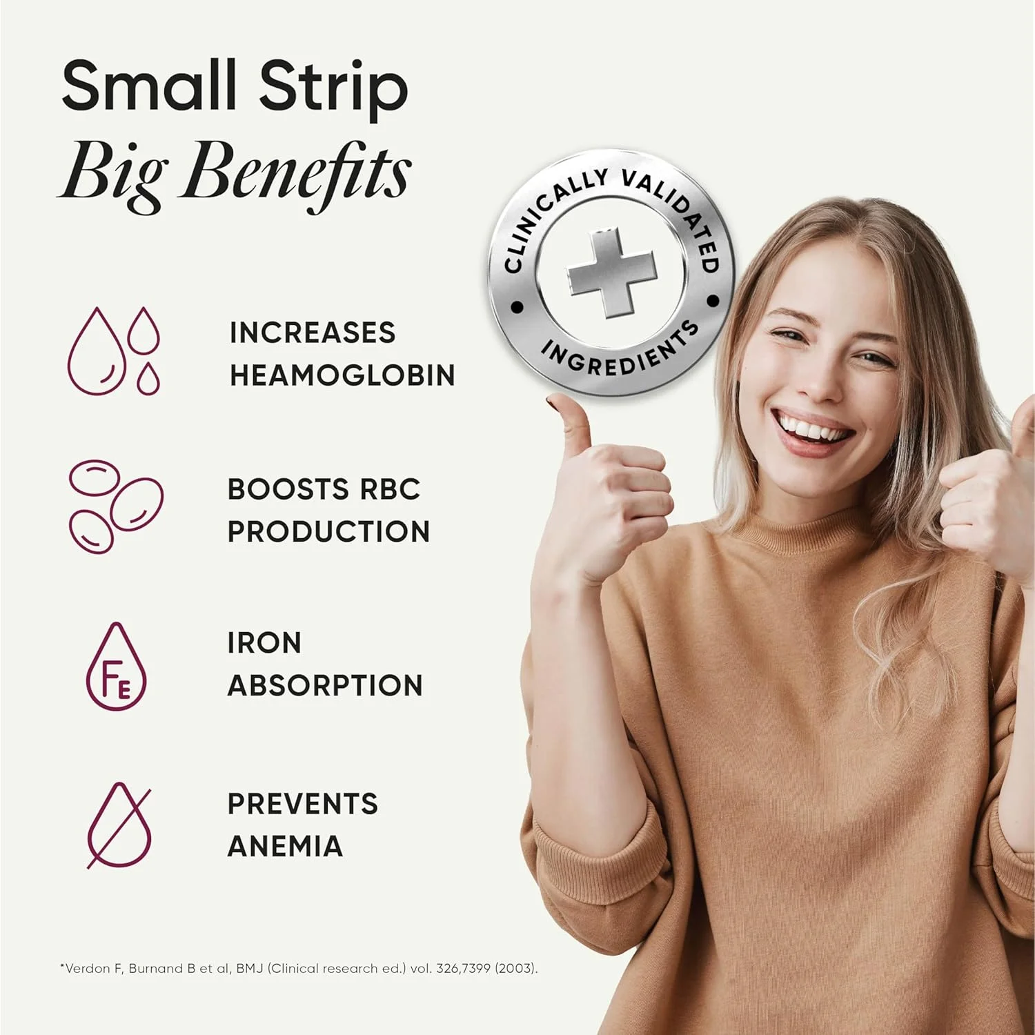 نوار خوراکی نانو آهن Wellbeing Nutrition | آهن گیاهی، چغندر، برگ چغندر سوئیسی، تخم کدو تنبل، ویتامین C و فولات برای بهبود هموگلوبین، ظرفیت اتصال اکسیژن و خون سازی (30 نوار خوراکی)