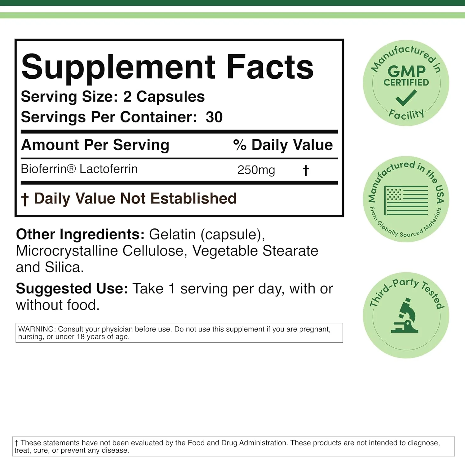مکمل لاکتوفرین دابل وود، 250 میلی گرم در هر وعده (60 کپسول) لاکتوفرین Bioferrin ثبت شده - آهن برتر برای کمبود آهن و حمایت از سیستم ایمنی