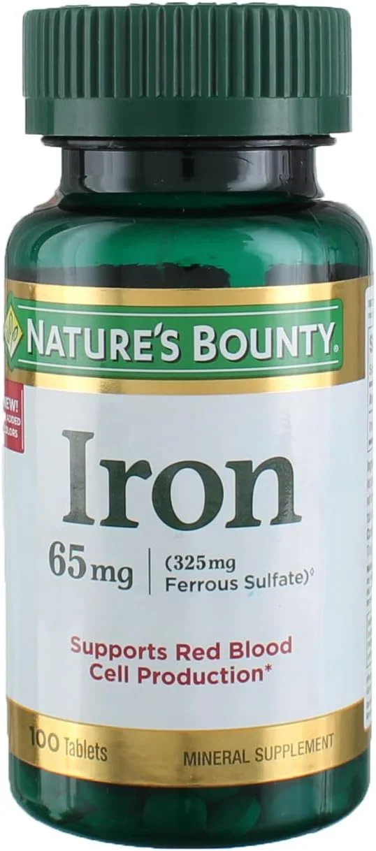 Nature's Bounty آهن 65 میلی گرم (325 میلی گرم فروس سولفات)، 100 قرص، (بسته 2 عددی)