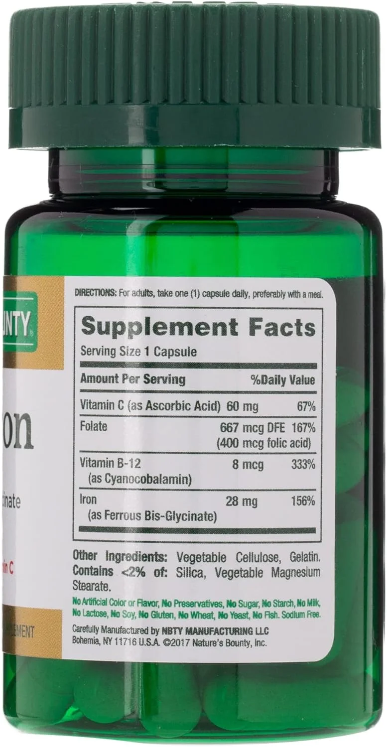 آهن آسان Nature's Bounty، 28 میلی گرم، 30 کپسول آهن آسان Nature's Bounty، 28 میلی گرم، 30 کپسول