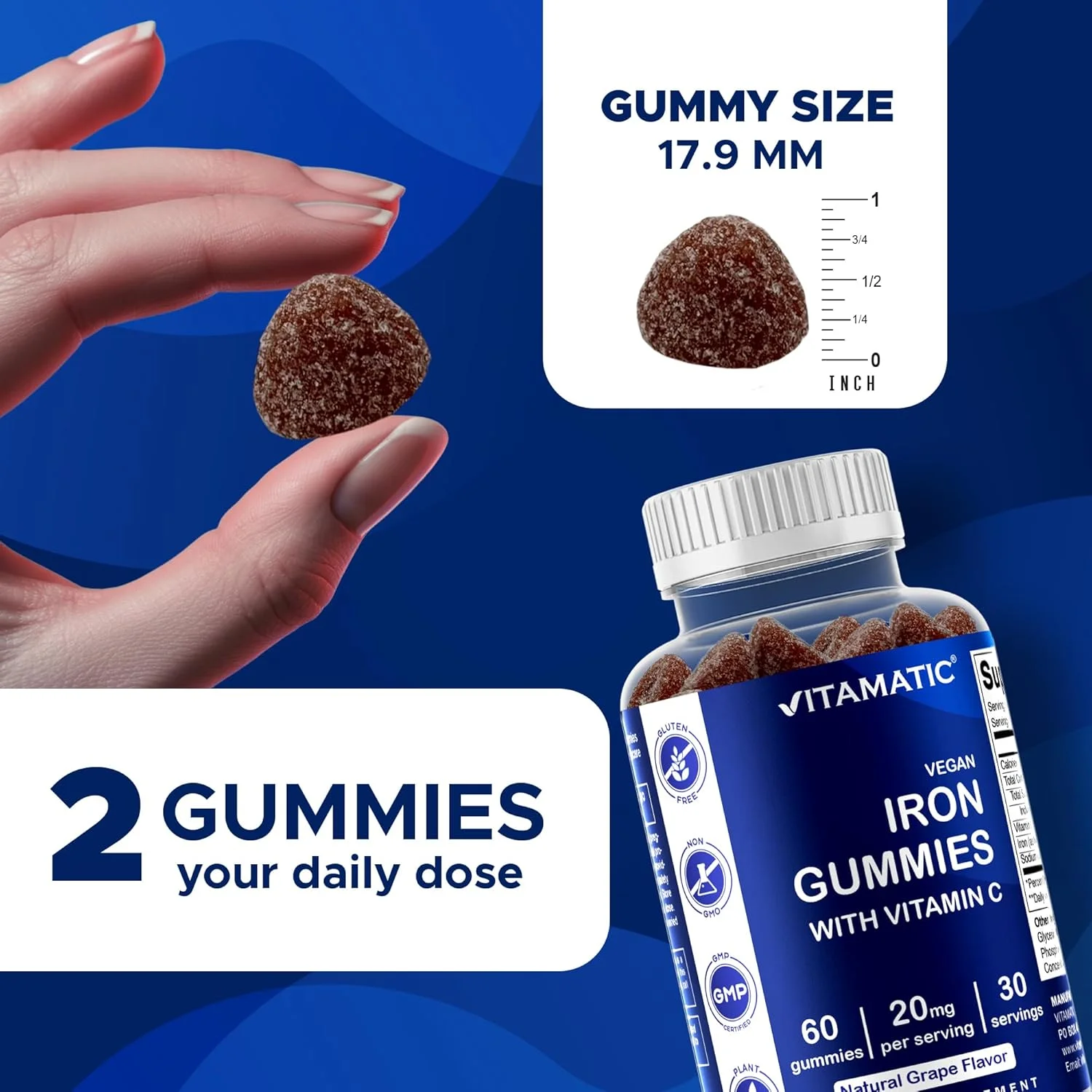 مکمل پاستیلی آهن ویتامتیک برای زنان و مردان - 20 میلی گرم در هر وعده - 60 پاستیل گیاهی - پاستیل های ویتامین آهن با طعم عالی به همراه ویتامین C (60 عدد) مکمل پاستیلی آهن ویتامتیک برای زنان و مردان - 20 میلی گرم در هر وعده - 60 پاستیل گیاهی - پاستیل های ویتامین آهن با طعم عالی به همراه ویتامین C (60 عدد)