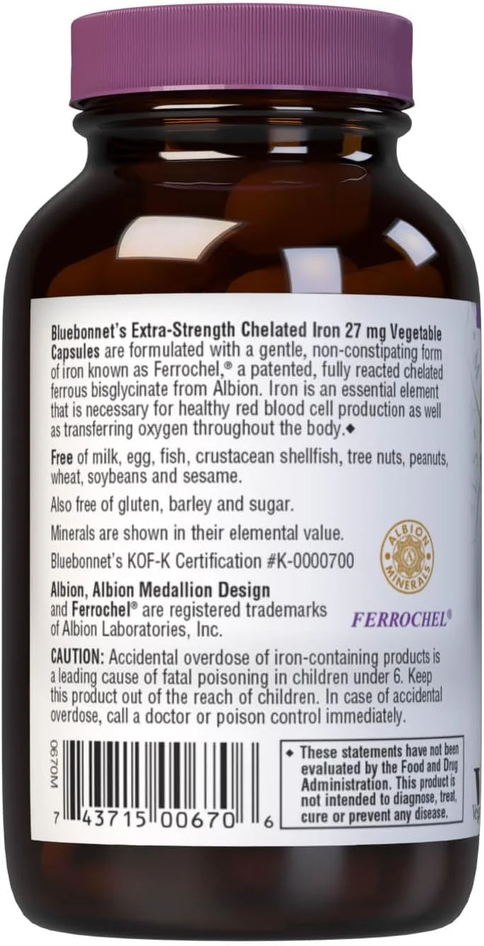 کپسول آهن ۲۷ میلی گرم با قدرت فوق العاده Bluebonnet Nutrition Blue Bonnet کپسول آهن ۲۷ میلی گرم با قدرت فوق العاده Bluebonnet Nutrition Blue Bonnet