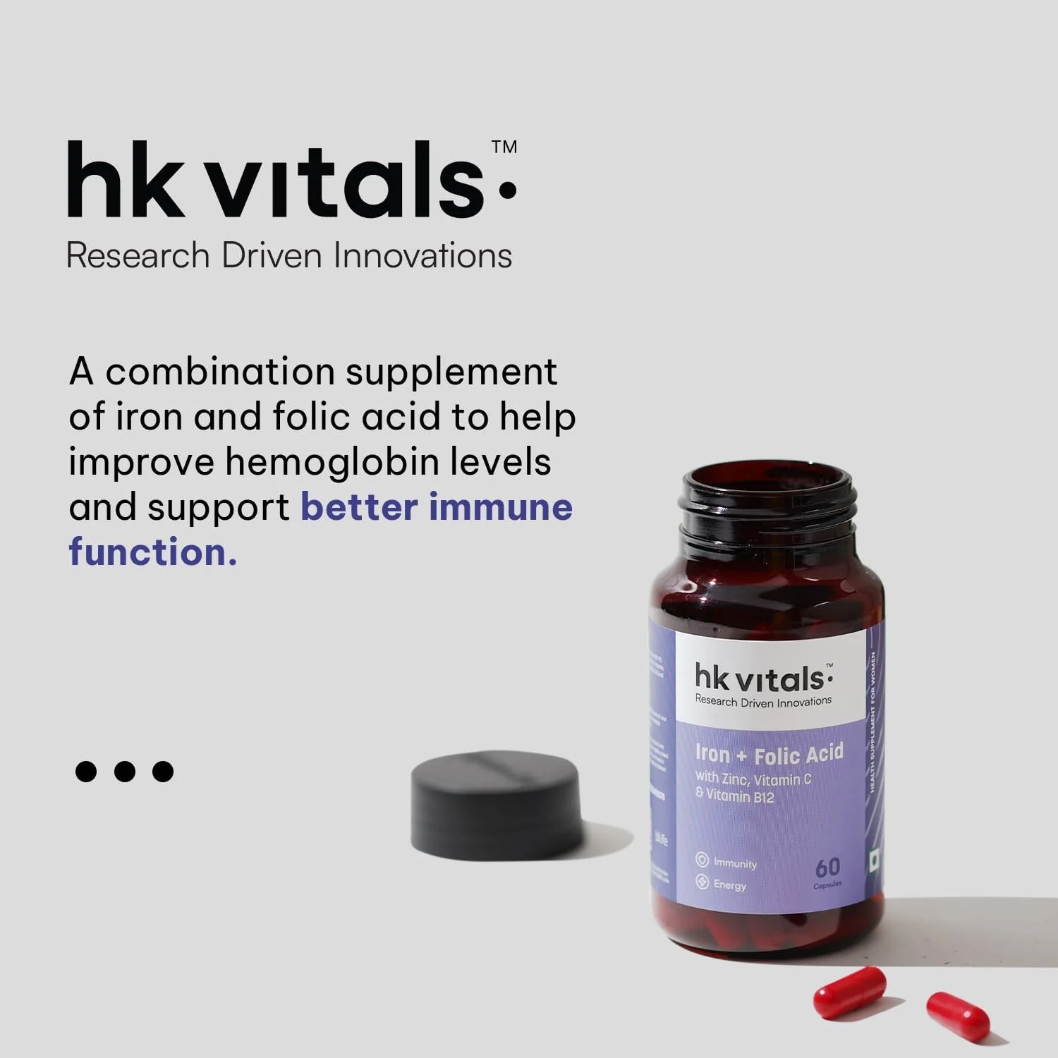 مکمل آهن + اسید فولیک اچ کی ویتالز (60 کپسول) | حاوی زینک، ویتامین C و ویتامین B12، پشتیبانی از خونسازی | ایمنی و انرژی مکمل آهن + اسید فولیک اچ کی ویتالز (60 کپسول) | حاوی زینک، ویتامین C و ویتامین B12، پشتیبانی از خونسازی | ایمنی و انرژی