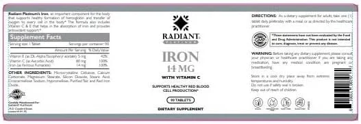 قرص آهن رادیانت پلاتینیوم 14 میلی گرم به همراه ویتامین C، 90 عدد