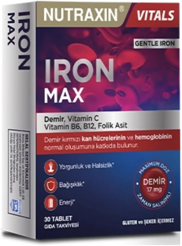 قرص نوتراکسین آیرون مکس حاوی ویتامین C، B6، B12 و اسید فولیک 30 عددی