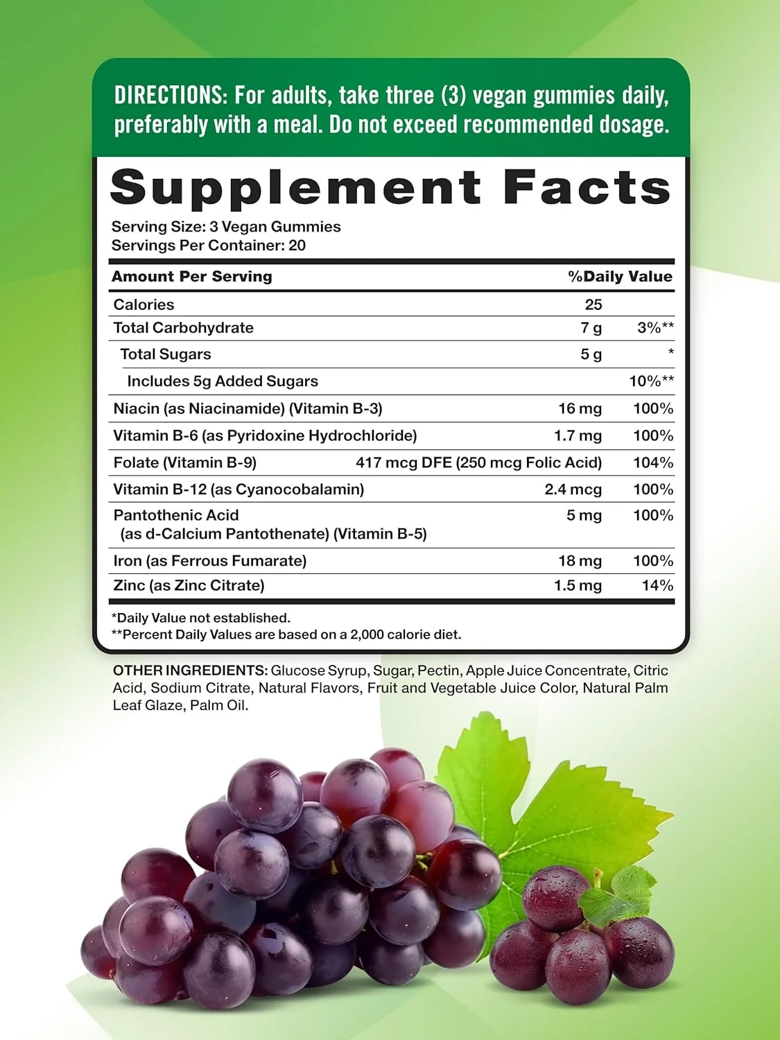 پاستیل آهن Nature's Truth | تعداد 60 | مکمل گیاهی، غیر تراریخته و بدون گلوتن | حاوی زینک و ویتامین های B | طعم انگور | توسط