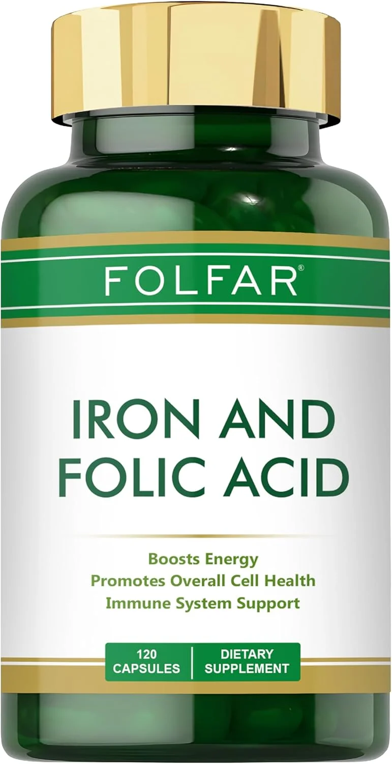 فولفر آهن ۴۵ میلی گرم + فولیک اسید ۱۰۰ میکروگرم با عصاره اسفناج - ۱۲۰ کپسول گیاهی | فرمول پیشرفته برای سلامت خون، انرژی و حمایت از سیستم ایمنی | افزایش تشکیل گلبول های قرمز خون | ایده آل برای مراقبت های دوران بارداری