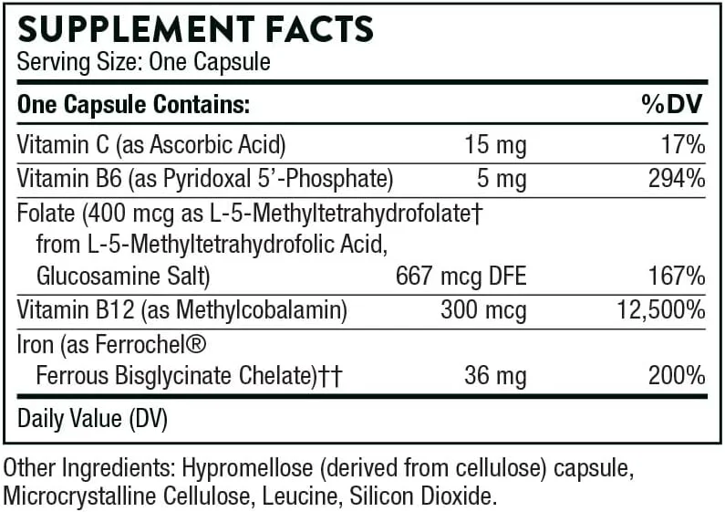 THORNE Ferrasorb - 36 mg Iron with Essential Nutrients - Complete Blood Support Formula - Elemental Iron, Folate, B and C Vitamins for optimal absorption - Gluten-Free - 60 Capsules THORNE Ferrasorb - 36 mg Iron with Essential Nutrients - Complete Blood Support Formula - Elemental Iron, Folate, B and C Vitamins for optimal absorption - Gluten-Free - 60 Capsules