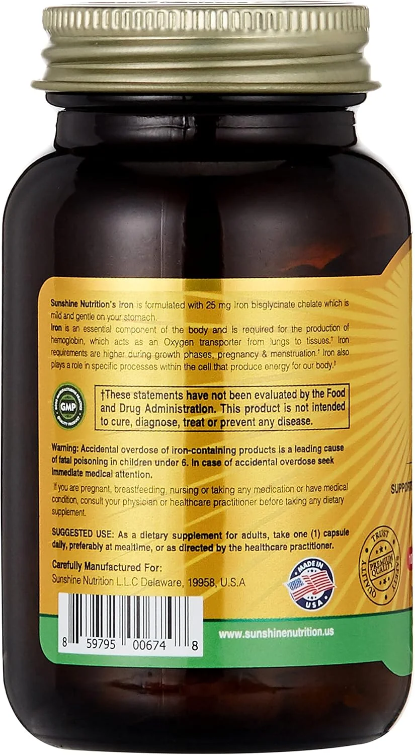 سان شاین نوتریشن آهن 25 میلی گرم، 100 کپسول | پشتیبانی از تولید گلبول های قرمز خون | ملایم برای معده و بدون ایجاد یبوست سان شاین نوتریشن آهن 25 میلی گرم، 100 کپسول | پشتیبانی از تولید گلبول های قرمز خون | ملایم برای معده و بدون ایجاد یبوست