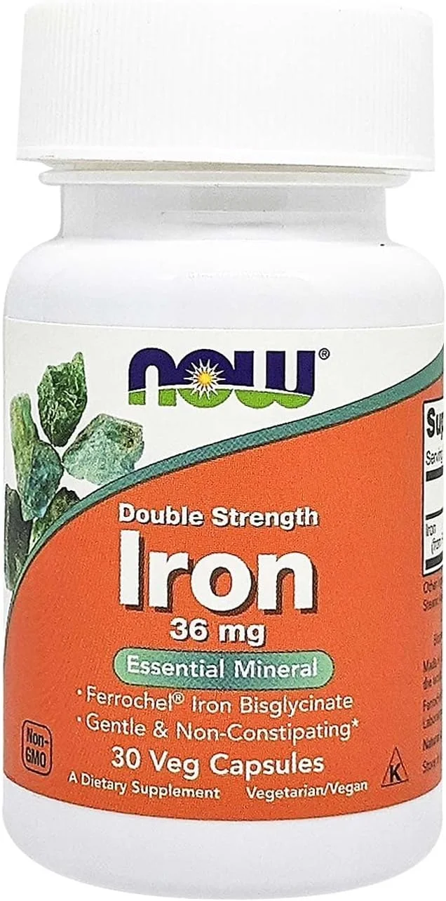 Now Foods - آهن با دو برابر قدرت، ماده معدنی ضروری 36 میلی گرم، 30 کپسول گیاهی