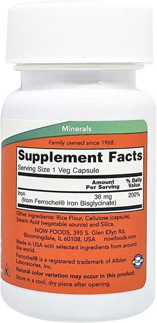 Now Foods - آهن با دو برابر قدرت، ماده معدنی ضروری 36 میلی گرم، 30 کپسول گیاهی