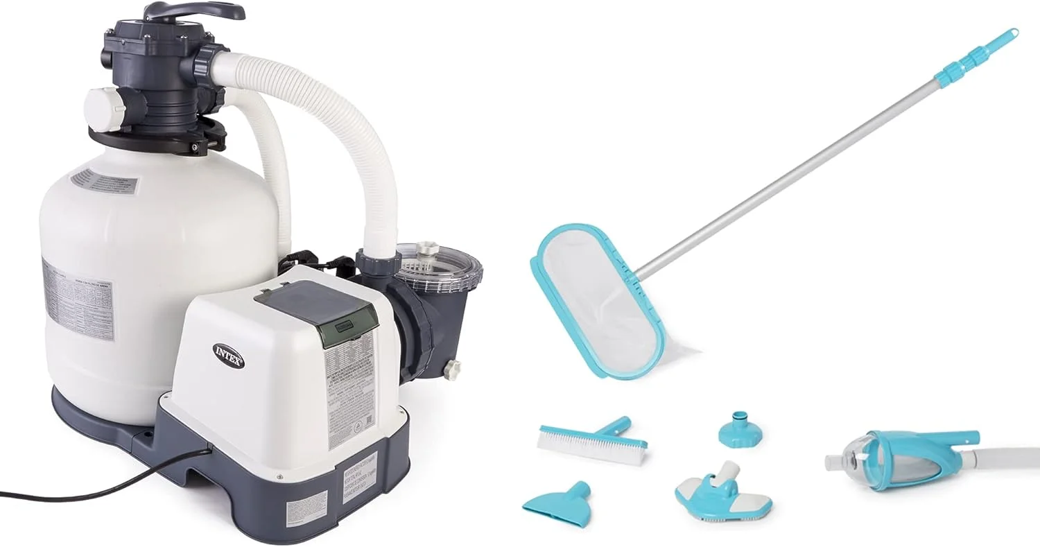 پمپ فیلتر شنی اینتکس با ظرفیت 3000 GPH مناسب استخرهای روکار به همراه کیت نگهداری لوکس استخر