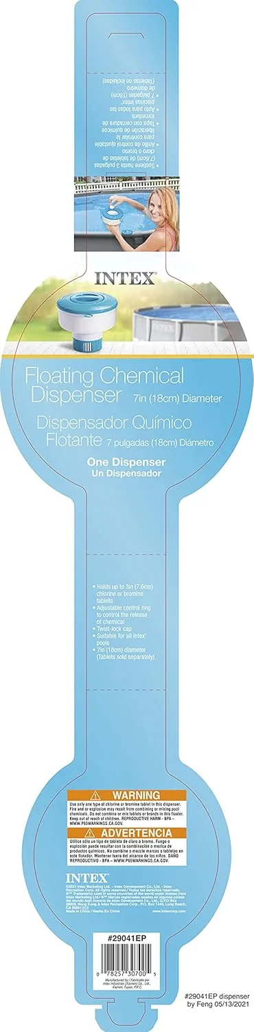 توزیع کننده شناور مواد شیمیایی اینتکس مدل 29041EP، 7 اینچی، مناسب برای استخر، سفید/آبی توزیع کننده شناور مواد شیمیایی اینتکس مدل 29041EP، 7 اینچی، مناسب برای استخر، سفید/آبی