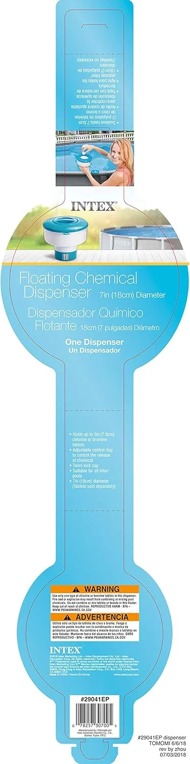 توزیع کننده شناور مواد شیمیایی اینتکس مدل 29041EP، 7 اینچی، مناسب برای استخر، سفید/آبی توزیع کننده شناور مواد شیمیایی اینتکس مدل 29041EP، 7 اینچی، مناسب برای استخر، سفید/آبی