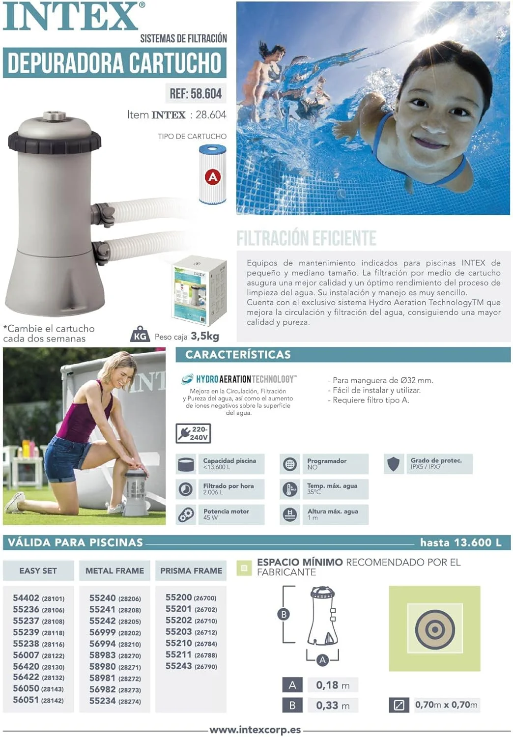 پمپ فیلتر کارتریجی استخر اینتکس مدل 28604 با ظرفیت 2000 لیتر در ساعت - خاکستری، متوسط